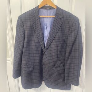 Abito Sartoriale Wool Cashmere Silk Navy Plaid Blazer Size 50 Reg
